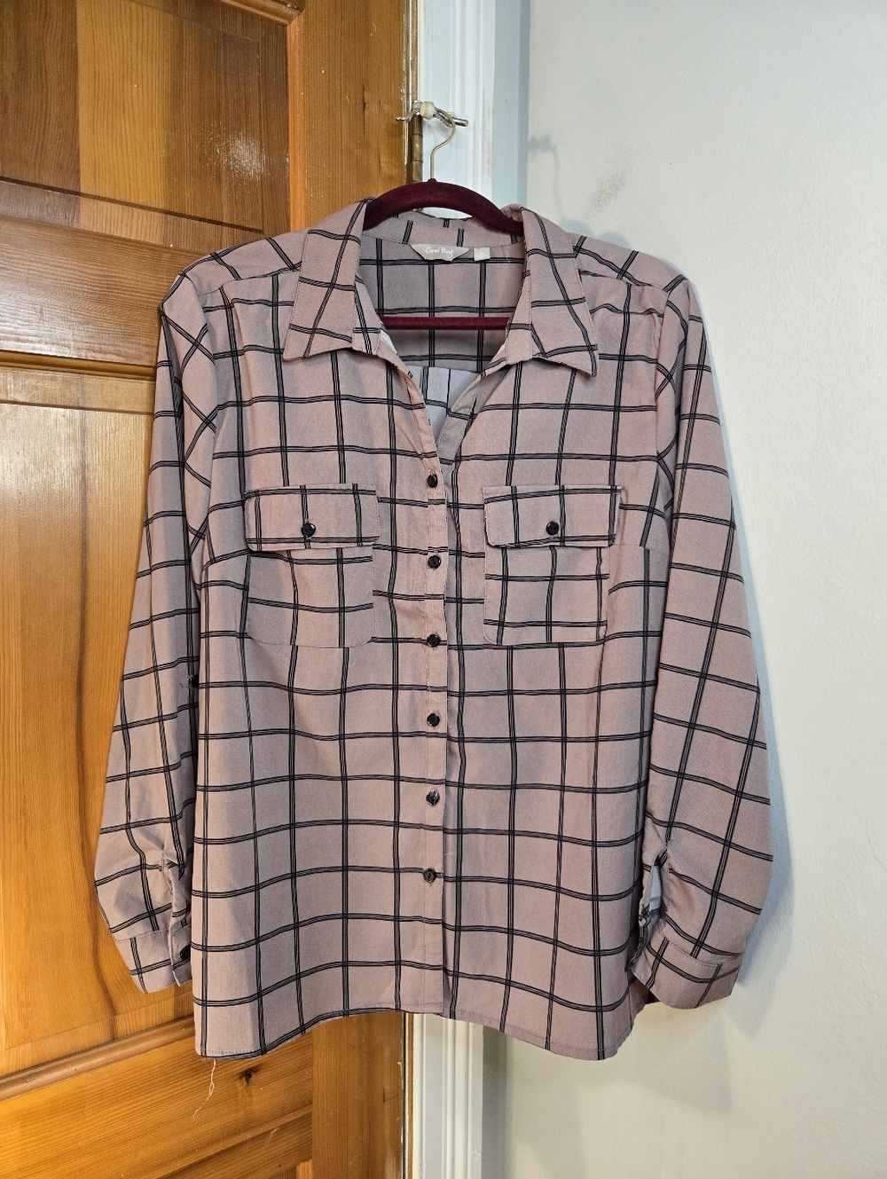 Coral Bay Mauve Plaid Button-Up Top Sz XL